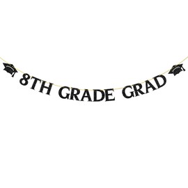 8th Grade Grad Banner,Black Glitter Class of 2025 - Eighth Grade Graduation Banner Supplies for Boy Girl Kids - Hello Senior High School Banner The Beginning of a New Chapter