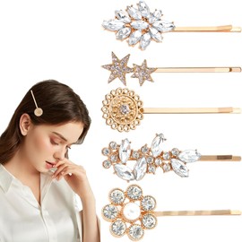 5Pcs Rhinestone Hair Clips, Rhinestone Hair Clip Crystal Hair Clips Bride Bridesmaids Wedding Hair Accessories for Women Girls, Gold