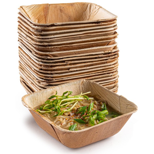 brheez 5.5 inch (16oz) Party Bowls - Palm Leaf Bowls Biodegradable Bowls - 100 Bowls Bamboo-look, Disposable Bowls Eco-Friendly Bowls Heavy Duty Bowls For Soup or Salad - Pairs With Plates