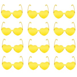 JFTOWN 12 Pairs Heart Shape Rimless Valentines Sunglasses Candy Color Frameless One Piece Love Glasses for Women Party Favor (Yellow)