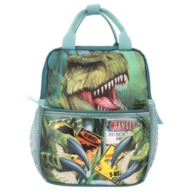 Depesche 11778 Dino World Danger Backpack for Children in Dark Green with Trex Motif, Bag with Adjustable Straps and Side Pockets