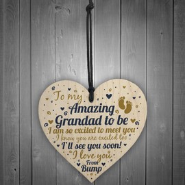 RED OCEAN Grandad To Be Wooden Heart Baby Announcement For Dad New Baby Gifts Plaque Grandparent Keepsake From Bump Gifts