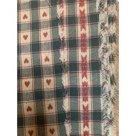 Unbranded BTHY ~   Vintage Green creme  Heart  check   Woven Cotton  fabric ~ NOS