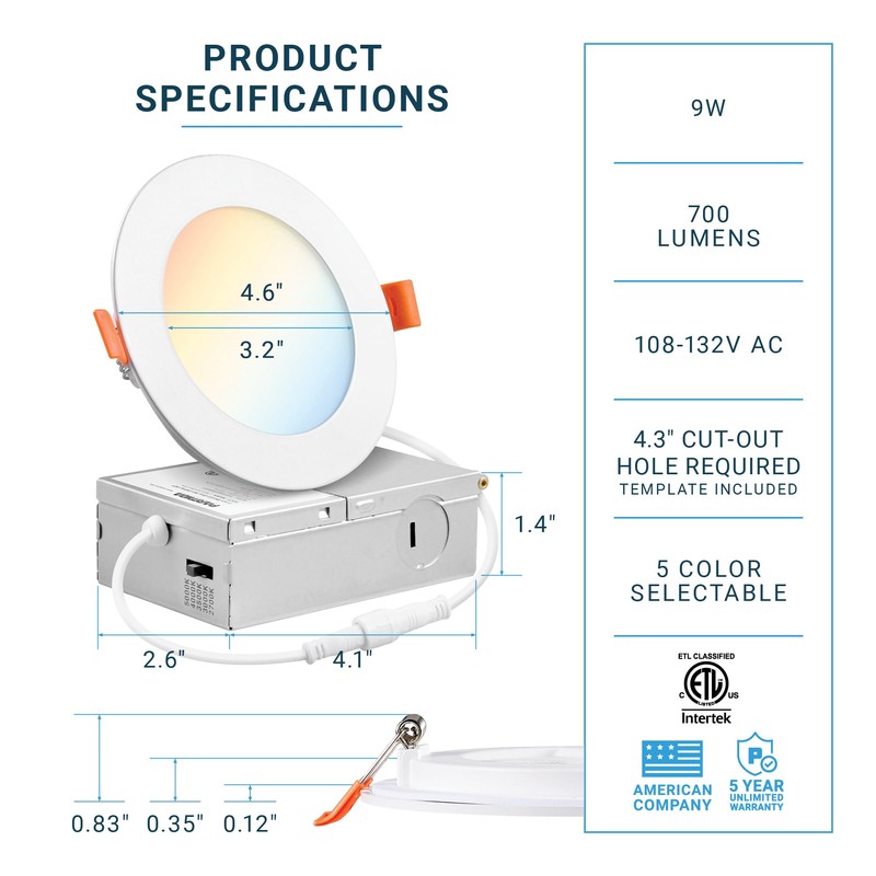 PARMIDA (6 Pack) 4 Inch Dimmable 5CCT Ultra-Thin LED Recessed