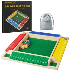 BIVOMON Upgrade Shut The Box Dice Game 1-4 Player, Wooden Board Table Math Games with 16 Dices, Classics Tabletop Version Games for Kids & Adults, Home, Classroom, Party or Pub (14 Inches)
