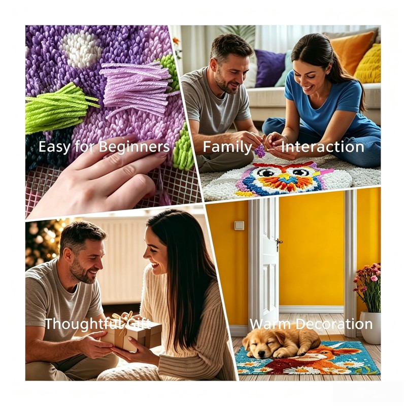 DIY Latch Hook Pillow Kits for Adults Cartoon Black Labrador