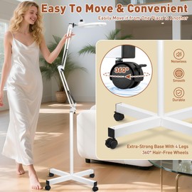 HITTI 10X Magnifying Glass with Light and Stand, Super Bright 24W Stepless Dimmable LED Floor Lamp with 4 Wheels Rolling Base, Lighted Mag Lamp for Esthetician Tattoo,Crafts, Lash & Facial Nail Read