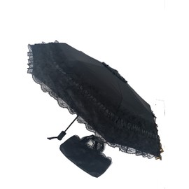 WENDIN Unique Auto close/open Princess Lace Folding Umbrella Anti-uv Parasol sun rain umbrella sunshades compact propBlack
