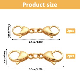 4 PCS Gold Double Lobster Clasp Extender, Necklace Chain Extension Double Claw End Clasps Design, Bracelet Extender Connector Clasp for DIY Jewelry Making