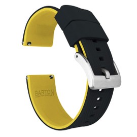 BARTON WATCH BANDS Quick Release Elite Silicone Watch Bands, Black Top/Yellow Bottom, 22mm