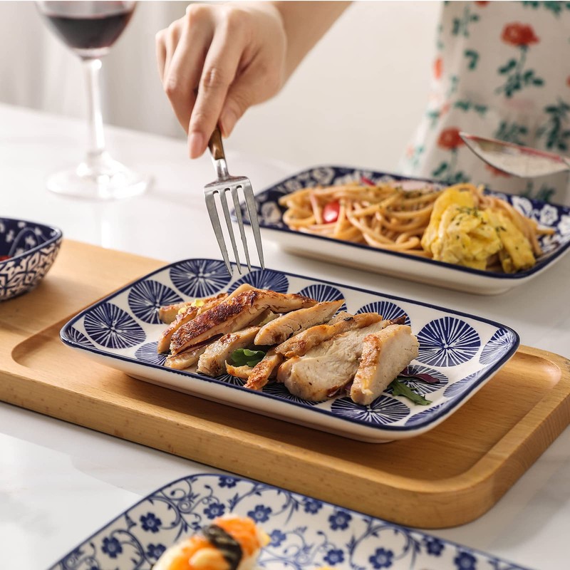 Selamica Ceramic 8 inch Rectangular Salad Plates, Dinner Plates, Pasta