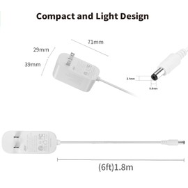 Tonton 24W Power Supply Adapter 6ft Cord 12V 2A 2000mA DC Power Cable to 110-240V AC Adapter UL/CE/FCC Certified 5.5mmx2.1mm DC Plug with LED Terminal Connector for LED Strip Light,CCTV Camera(White)