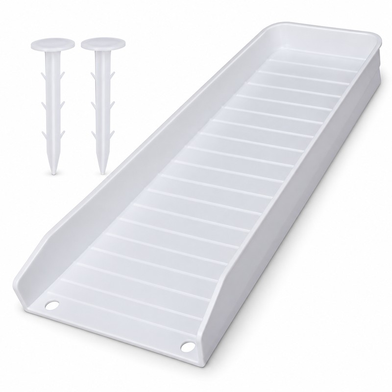 Rainwater Gutter Downspout Splash Block – White Ribbed PP Plastic