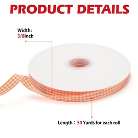 GHGMAO Gingham Ribbon, Orange and White Plaid Checkered Ribbon 3/8 inch x 50 Yards, Orange Buffalo Checker Ribbon for Gift Wrapping, Hair Bows, Picnic, Crafts, DIY Accessories