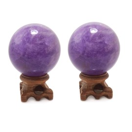 Set of 2 Amethyst Crystal Spheres 45mm/1.8”, Rare Purple Power Stone Ball for Crystal Healing, Meditation, Scrying, Feng Shui, Hand-Made (Set of 2 Amethyst Balls 45mm)