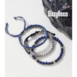 Dazylleco Mens Bracelets Beaded Braided Rope Bracelets Set for Men Mens Jewellery(Sapphire)