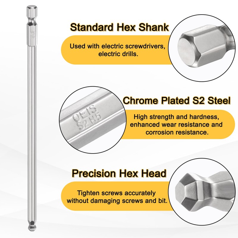 sourcing map 5pcs Ball End Hex Screwdriver Bit H5 (5mm)