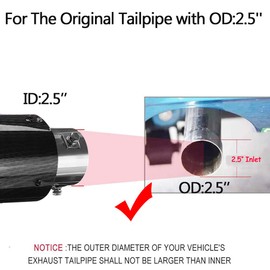 Vechkom - Mofle de coche de fibra de carbono con entrada de 63 mm y luz LED roja, acero inoxidable, tubo luminoso para modificación de la punta del escape