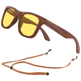 An Swallow Polarized Wood Sunglasses Men, Wooden Bamboo Sunglasses for Women (Walnut Wood, Night Vision Lens)
