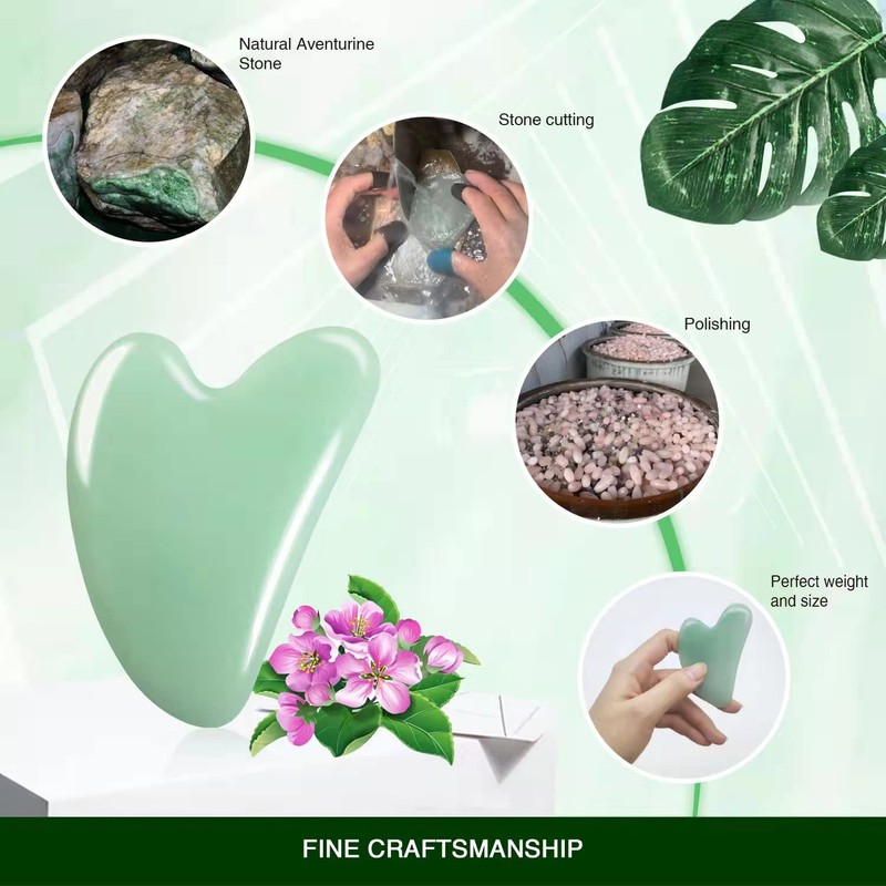 Gua Sha Face Treatment with Jade, Natural Stone, Heart Shape,