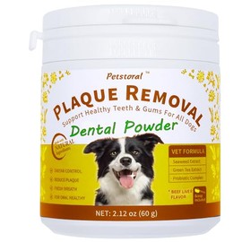 Petstoral Plaque Removal Natural Dental Powder - Dog Dental Care and Bad Breath Treatment, Healthy Teeth & Gums for All Dogs, Beef Liver Flavour Dog Teeth Cleaning Powder - 2.12 oz