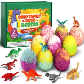 Bath Bombs for Kids with Surprise Toys Inside - Sanyi Dinosaur Bath Bombs Gift Set, 9 Pack Organic and Natural Bubble Bath Fizzes, Dino Egg Birthday Christmas or Easter Gifts for Kids Girls and Boys