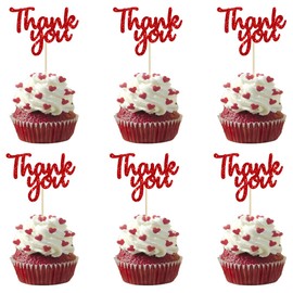 Gyufise 36 Pack Thank You Cupcake Toppers Black Glitter Thanksgiving Cupcake Picks Decorations for Baby Shower Boys Girls Birthday Party Supplies