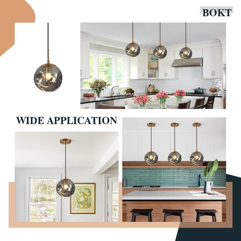 BOKT Mid Century Modern Gold Globe Pendant Lights Kitchen Island