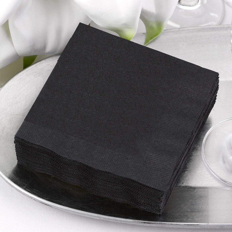 Black Beverage Napkins / 100 Count 3 Ply 4 3/4"