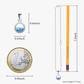 MICMIF Women's 925 Sterling Silver Sea Ocean Blue Crystal Round Pendant Silver Sea Leveler Necklace for Women Girls Jewellery Gifts, Crystal Sterling Silver Fabric Crystal Sterling silver, Crystal