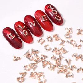 WOKOTO 104Pcs Gold And Rose Gold Letter Nail Charms For Acrylic Nails 3S Nail Charms Letters For Women Nail Art 3S Charms For Nails Design Nail Jewelry Naiil Letters Charms Gems For Nails Rhinestone