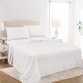 Royale Linens Soft Home Brushed Percale Ultra Soft 100% Cotton, Queen 4-Piece Sheet Set, White (A92M46-092-0100)