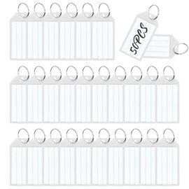 Idota Pack of 50 Key Fob Labels Transparent with Blank Labels Plastic with Stainless Steel Split Ring Key Labelling Pendant for Marking, transparent