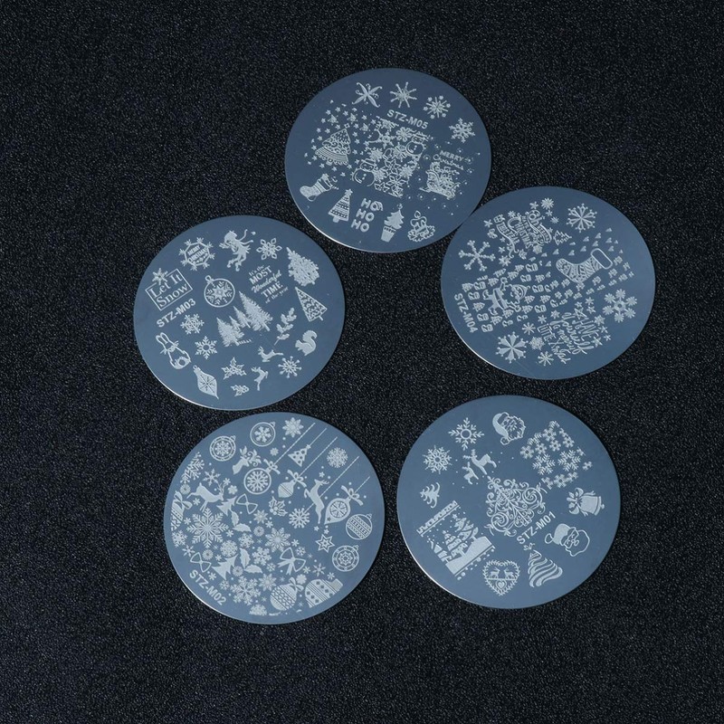Beaupretty 5pcs Christmas Nail Art Stamping Plate Christmas Tree Snowman