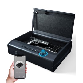 PINEWORLD Gun Safe, Biometric Gun Safes For Handgun, Pistol Safe With Fingerprint or Keypad, 4-Quick Access Unlock Gun Case for Firearm, Gun Lock Box For Nightstand Beside with APP Large Size