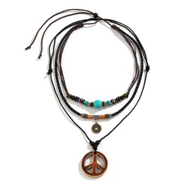 ZZQPSD Peace Sign Pendant Necklace Layered Puka Shell Turquoise Boho 1960s 1970s Hippie Party Accessories Necklaces