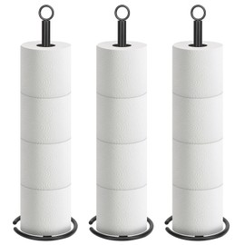 NearMoon Bath Toilet Paper Holder Stand, Free Standing Tissue Paper Storage with Reserve, Space Toilet 4 Rolls Holder for Bathroom/Kitchen Countertop-All Metal (3 Pack, Matte Black)
