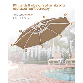Crestlive Products Patio Umbrella Replacement Canopy for 10FT 8 Ribs Cantilever Umbrellas, Offset Umbrellas Universal Canopy Only (Brown)
