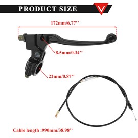PRO BAT 7/8''(22mm) Handlebar Left Clutch Lever and Clutch Cable with Adjuster for for 50cc 70cc 90cc 110 cc 125cc SSR Apollo Chinese Dirt Bikes Pit Bike Black