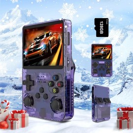 VELEC 128G Built-in 20000+ Games,R36S Retro Game Console,1 Count Portable Pocket Game Console with 3.5 in IPS OCA Full Fit Color Screen, Emu ELEC System,Up to 512G TF Card Preinstalled Gamess - Colour: Purple