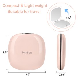 deweisn Compact Mirror, Lighted Travel Makeup Mirror with 1X/10X Magnifying Double Sided Dimmable Portable Pocket Mirror for Handbag and Pocket, USB Charging(Pink)