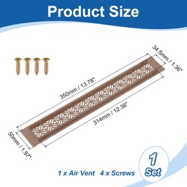 sourcing map Aluminum Alloy Air Vents, 350 x 50mm / 13.8 x 2" Rectangle Louvered Ventilation Grille Cover with Mounting Screws for Door Cabinet Wardrobe, Brown