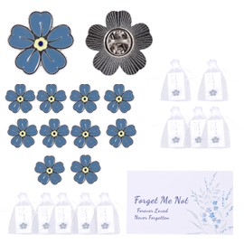 20pcs Memorial Pins for Funeral, Forget Me Not Pin Flower Badges Brooch Brooches Includes Poem Cards Yarn Bag for Sympathy Remembrance Presents
