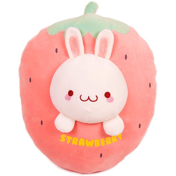 ARELUX 18" Bunny Plush Pillow Cute Strawberry Stuffed Animal Kawaii Squishy Anime Bunny Plushie Soft Hugging Pillow Plush Toy Gifts for Kids Boys Girls Easter