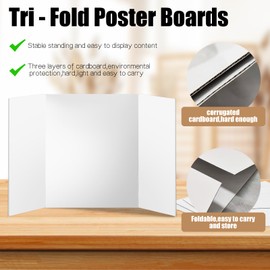 POUYRBA 4pcs Trifold Poster Board, 26x17 Inches White Trifold Presentation Display Board Corrugated Project Board for School and Business Project