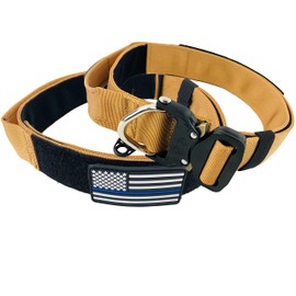 ZeusTacK9 Tactical Dog Collar Working K9 Or Pet - 1.5 Inch Wide Nylon Heavy Duty Collars Metal Buckle Quick Release D-Ring USA Flag Patch - Control Handle for Handling Training Dogs (LRG, TAN)