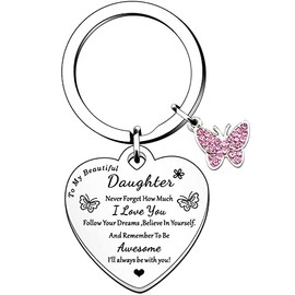 HULALA To My Daughter Keepsake Keyring Keychain Key Rings Gifts From Mum Dad For Birthday Christmas Graduation Lovely Heart Remember To Be Awesome I Love You