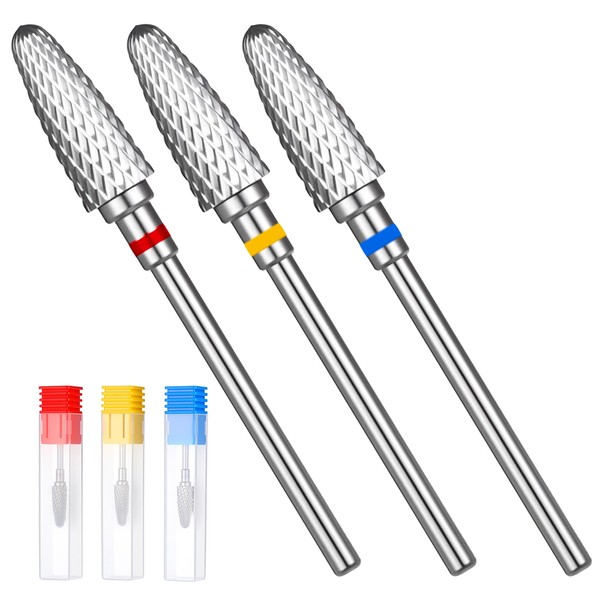 Qianyu 3PCS 3/32" Carbide Nail Drill Bit, Cone Tungsten Drill