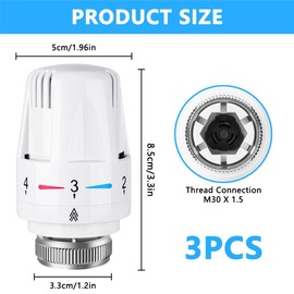 Flintronic Pack of 3 Thermostat Heater, M30 x 1.5 Radiator Thermostat, Thermostatic Valve Head, Radiator Valve, Standard Radiator, Radiator Replacement Head, for Office Home