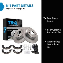 TRQ Rear Brake Pad and Rotor Set Ceramic Parking Brake Shoes Compatible with 2015-2016 Hyundai Genesis 2017 Genesis G80